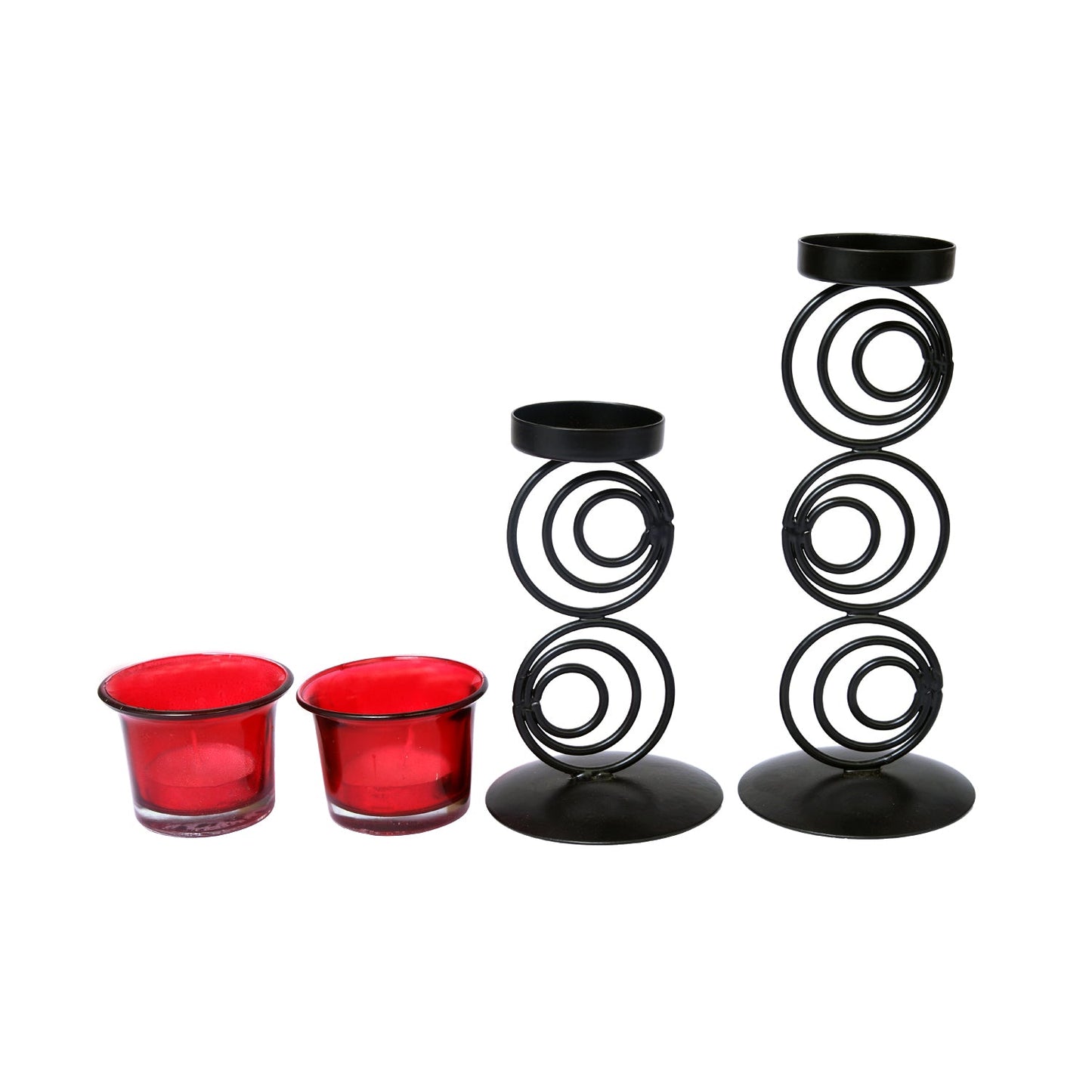 Hosley Black powdercoated Metal Candle Holders with 2 Red Glass for Home Decoration Dinning Table Decoration Candle Wedding Décor, Pack of 2