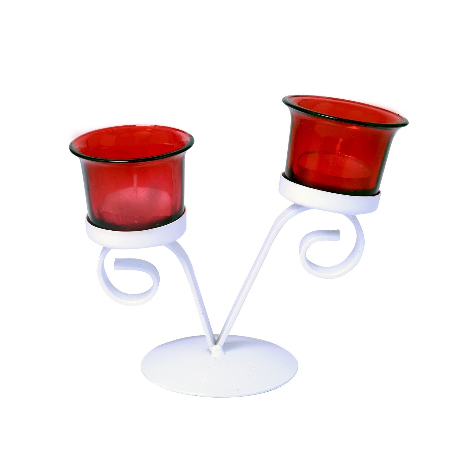 Hosley Decorative Tealight Candle Holder with 2 Red Glasses for Home Decoration, Pack of 1, White