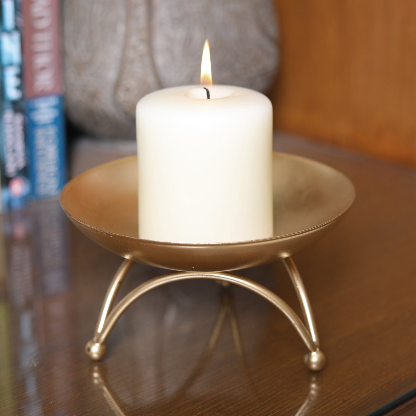 Hosley Decorative Pillar  Candle Holder with 1 pillar candle for Home Decoration, Pack of 1, Gold