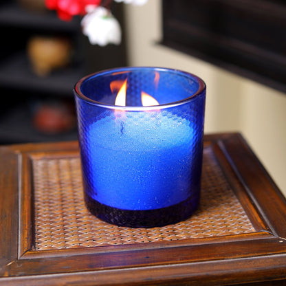 Hosley 2 Wick Unscented Glass Candle for Decoration for Home, Wedding, Birthday, Pack of 1, Blue