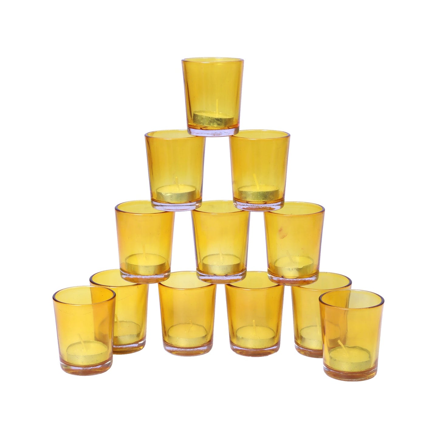Hosley Votive Glass Candles Tealight Candle Holder with Free Tealights  for Home Decoration, Pack of 12, Yellow