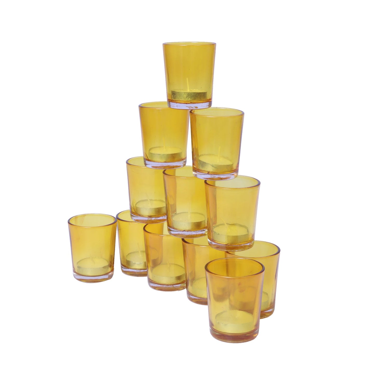 Hosley Votive Glass Candles Tealight Candle Holder with Free Tealights  for Home Decoration, Pack of 12, Yellow