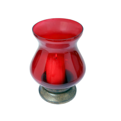 HOSLEY Pillar Candle Holder Beautiful Table Top Candle Holder with Pillar Candle made from Wood & Glass, Red, Pack of 1