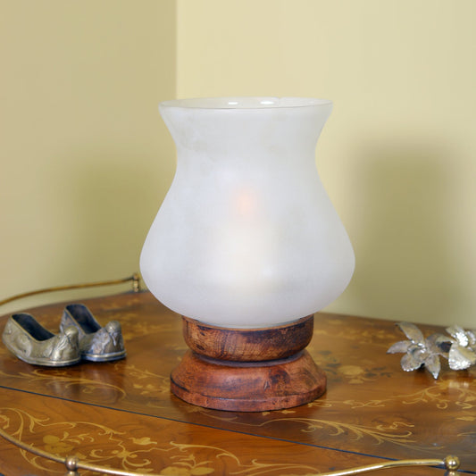 HOSLEY Pillar Candle Holder Table Top Candle Holder with Pillar Candle For Home Décor made from Wood & Glass, White, Pack of 1