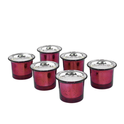 Hosley Apple Cinamon Filled Scented Votive Glass Candles / Candle Holder for Decoration Candles, Pack of 6, Red