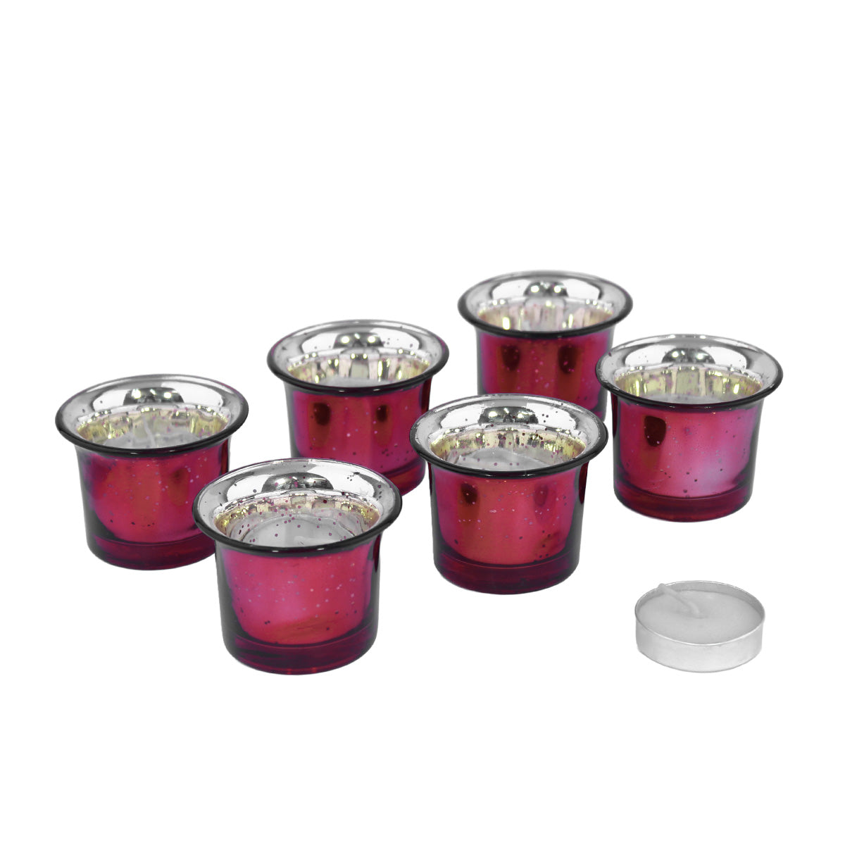 Hosley Decorative Glass Candles/ Votive Candles for Home Decor with 6 Pcs Tealights for Decoration, Pack of 6, Red