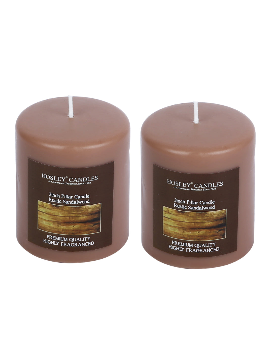 Hosley Set of 2 Rustic Sandalwood 3Inchs Pillar Candles