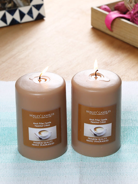 Hosley Set of 2 Hazelnut Creme 4Inchs Pillar Candles