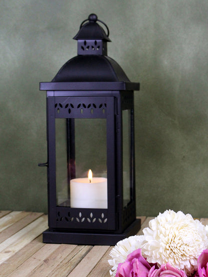 Hosley Black Decorative Lantern with Free Pillar Candle