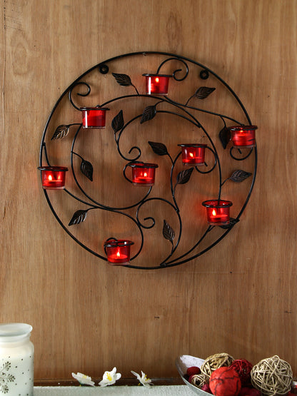 Hosley Antique Bronze Decorative Wall Sconce with Metallic Red Glass and Free Tealights
