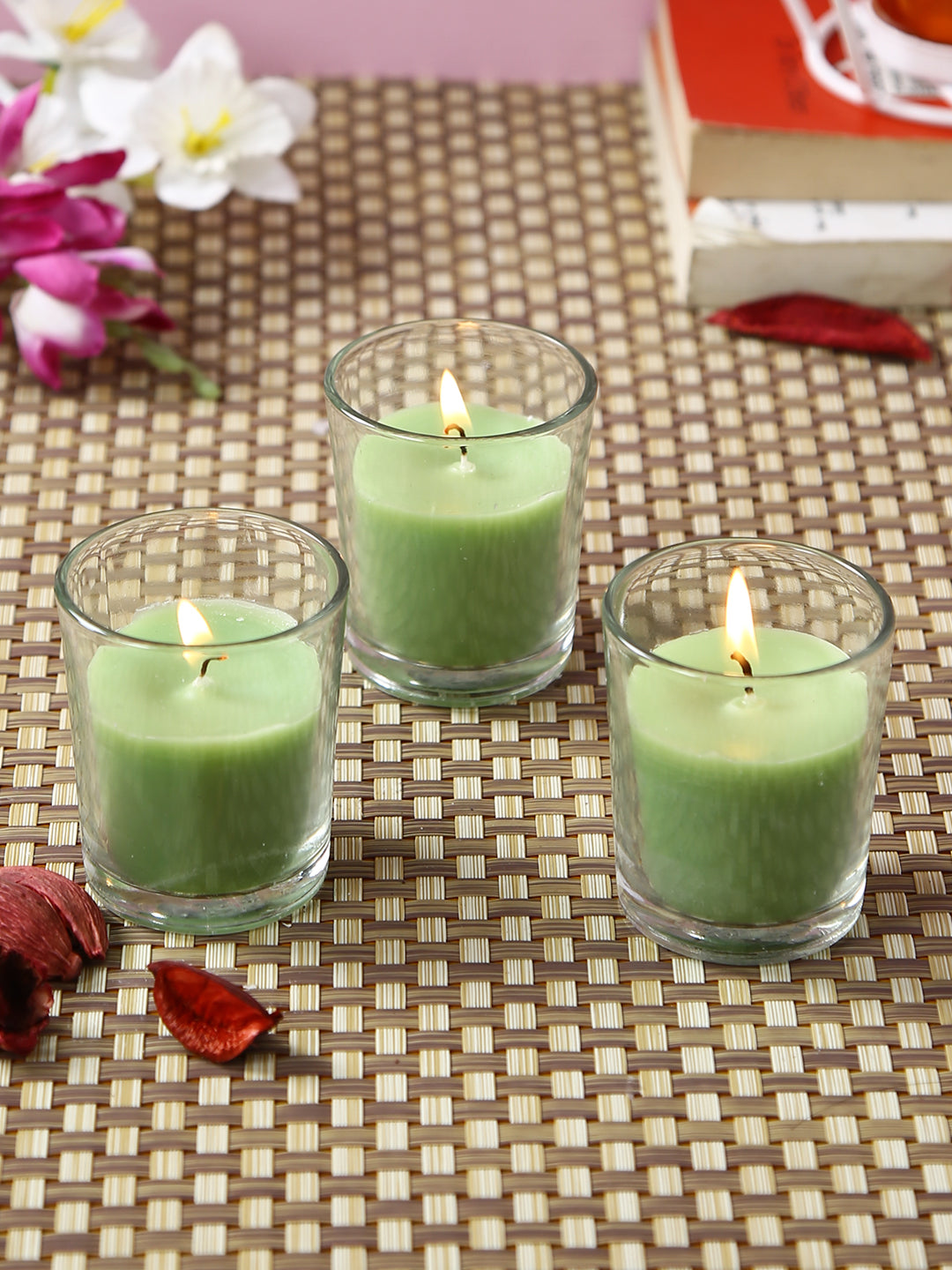 Set of 3 Hosley® Highly Fragranced Fresh Bamboo Filled Glass Candles, 1.6 Oz wax each