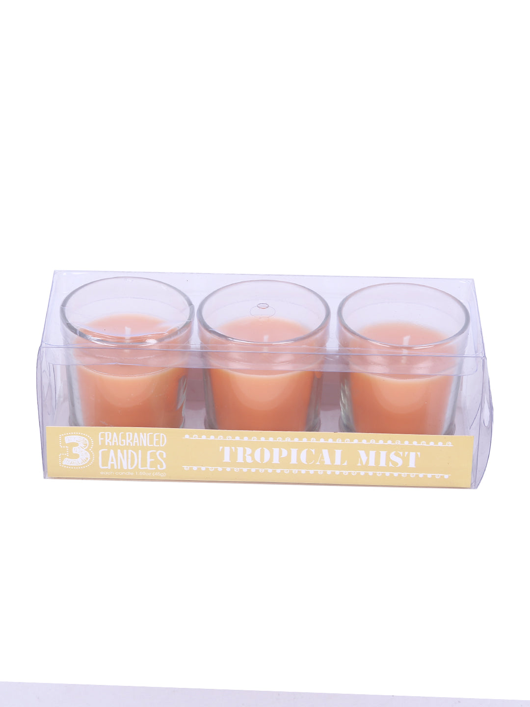 Set of 3 Hosley® Highly Fragranced Tropical Mist Filled Glass Candles. 1.6 Oz wax each