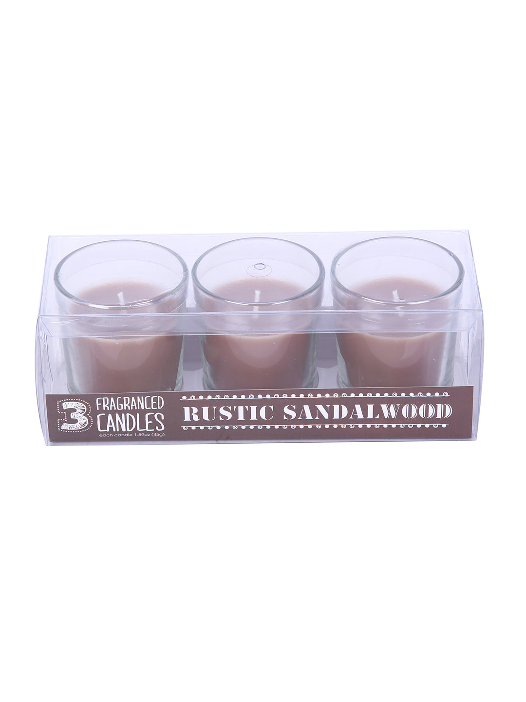 Set of 3 Hosley® Highly Fragranced Rustic Sandalwood Filled Glass Candles, 1.6 Oz wax each