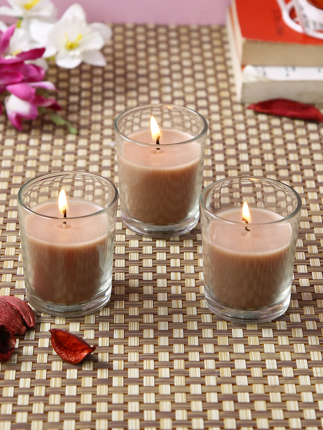 Set of 3 Hosley® Highly Fragranced Hazelnut Creme Filled Glass Candles, 1.6 Oz wax each