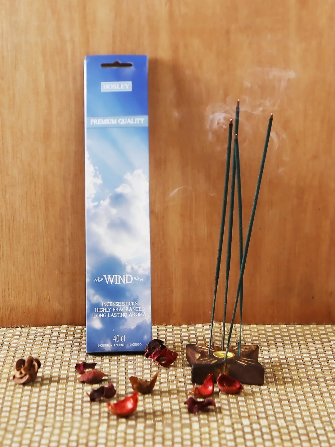 Set of 240 Highly Fragranced Hosley® Wind Incense Sticks (packed in forty piece count boxes) with bonus Decorative Butterfly Shaped Wooden Holder
