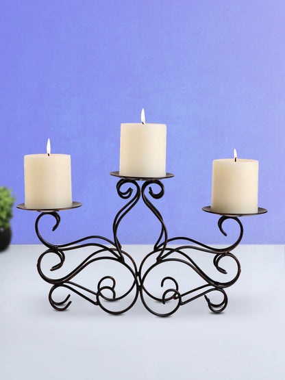 Hosley® Decorative Scroll Metal Candelabrum 32cm long with 3 Bonus Pillar Candles