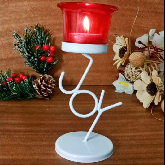 Hosley Decorative White JOY Tealight Candle holder / Table Top for Home Decoration Pack of - 1, with free Tealight