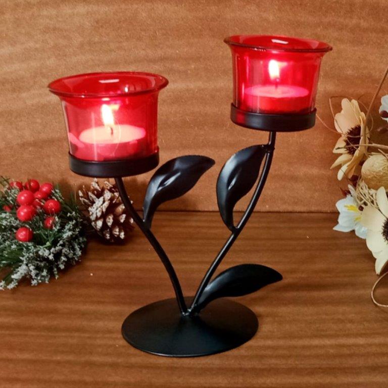 Hosley Black and Red Tealight Candle holder / Table Décor with free Tealight for Home Decoration Pack of - 1