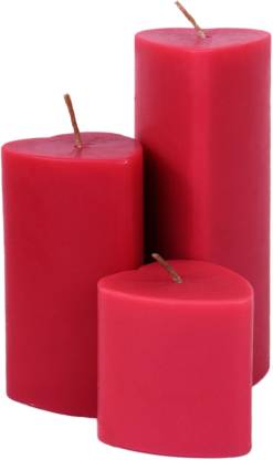 Hosley Apple Cinamon Fragrance Heart Shape Pillar Candle, Red , Pack of 3 Different Sizes, for Gifting, Valentineday Gift, decoration and festive