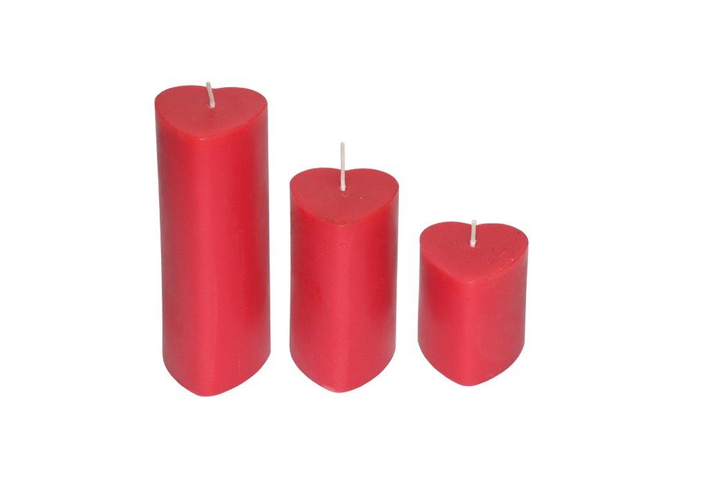 Hosley Apple Cinamon Fragrance Heart Shape Pillar Candle, Red , Pack of 3 Different Sizes, for Gifting, Valentineday Gift, decoration and festive