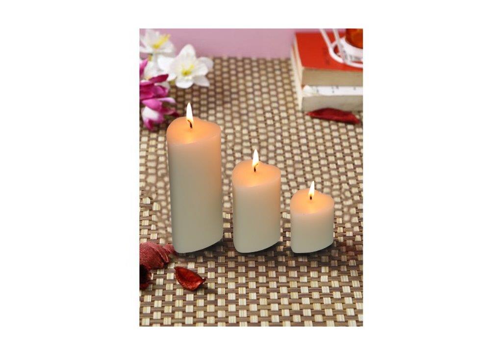 Hosley White Heart Shape Scented Pillar Candle, Pack of 3 Different Sizes, for Gifting, Valentineday Gift, decoration and festive