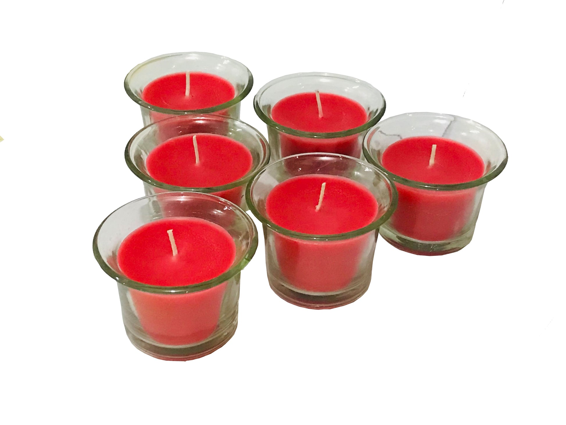 Hosley Highly Fragranced Apple Cinamon Filled Votive Glass Candles / Decoration Candles, Pack of 6, Red