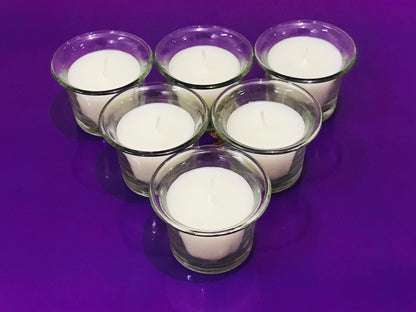 Hosley Highly Fragranced Sweet Pea Jasmine Filled Votive Glass Candles / Decoration Candles, Pack of 6, White