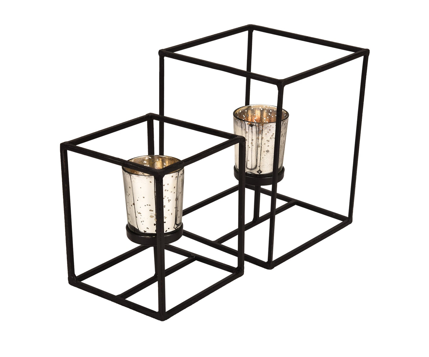Hosley Pack of 2 Decorative Tealight Holders with Gold Glass