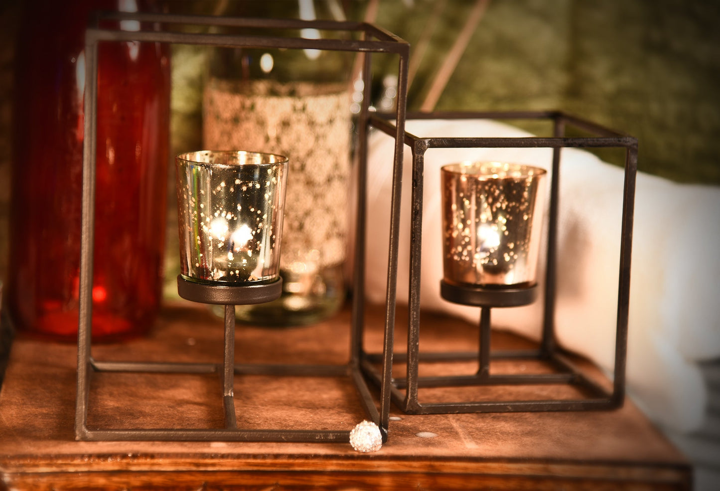 Hosley Pack of 2 Decorative Tealight Holders with Gold Glass