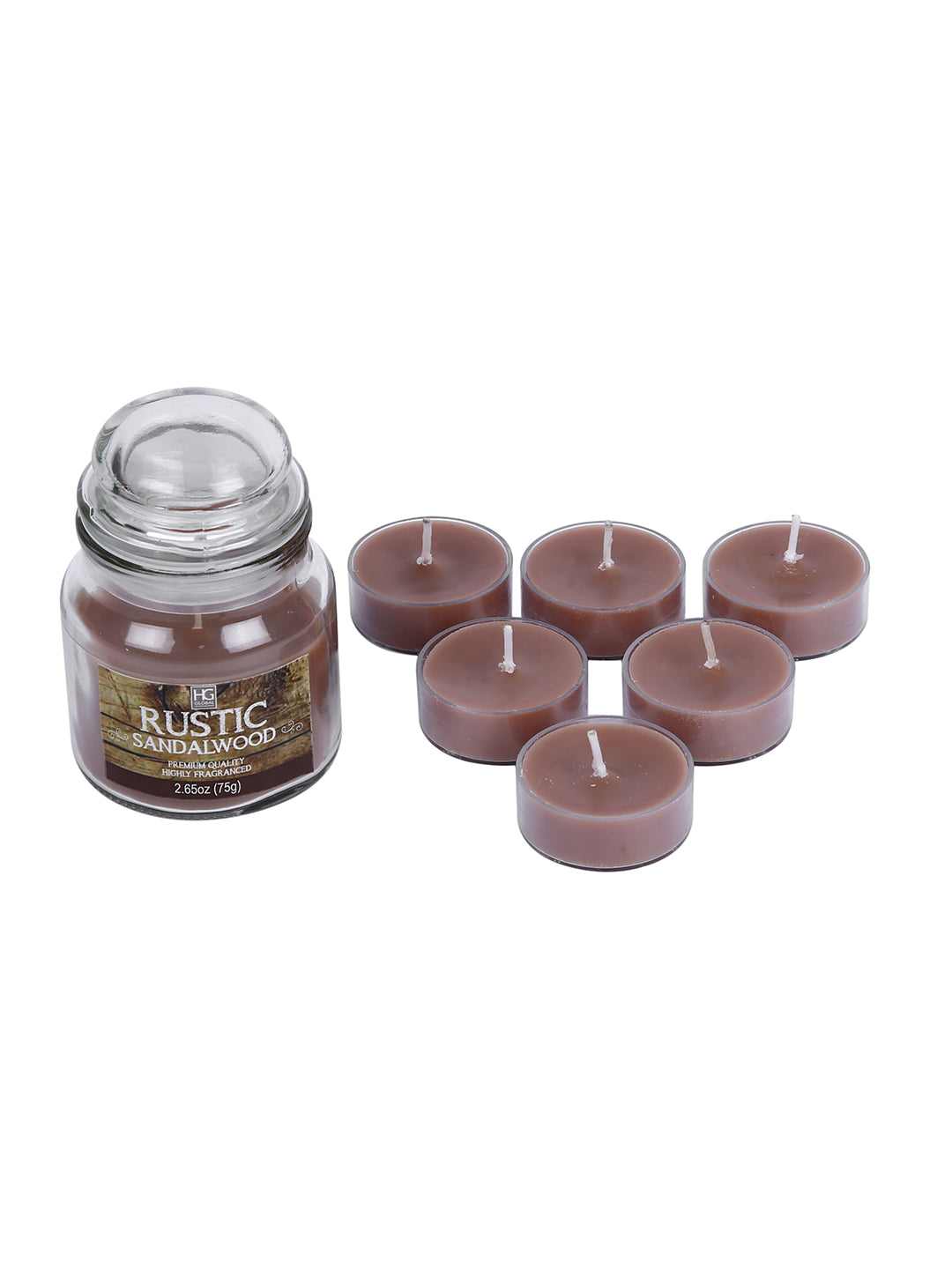 Hosley® Rustic Sandalwood Highly Scented, 2.65 Oz wax, Jar Candle with Pack of 6-Pieces Scented Tealights
