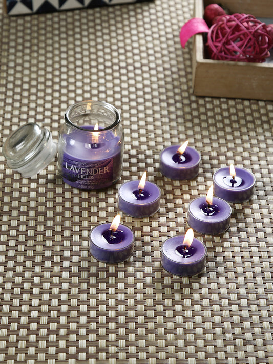 Hosley® Lavender Fields Highly Fragranced, 2.65 Oz wax, Jar Candle with Pack of 6-Pieces Scented Tealights
