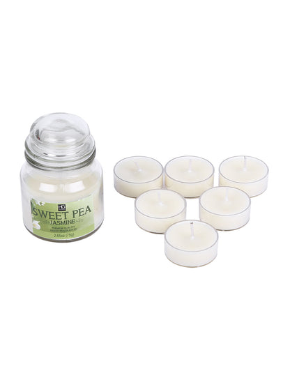 Hosley® Sweet Pea Jasmine Highly Fragranced, 2.65 Oz wax, Jar Candle with Pack of 6-Pieces Scented Tealights