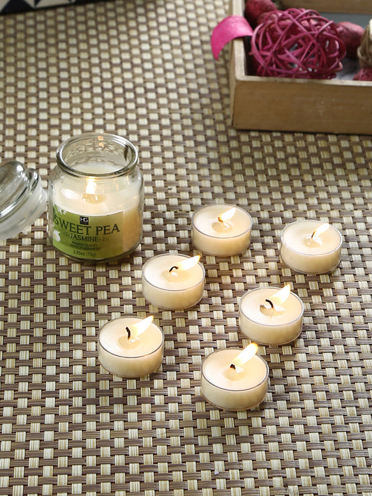 Hosley® Sweet Pea Jasmine Highly Fragranced, 2.65 Oz wax, Jar Candle with Pack of 6-Pieces Scented Tealights