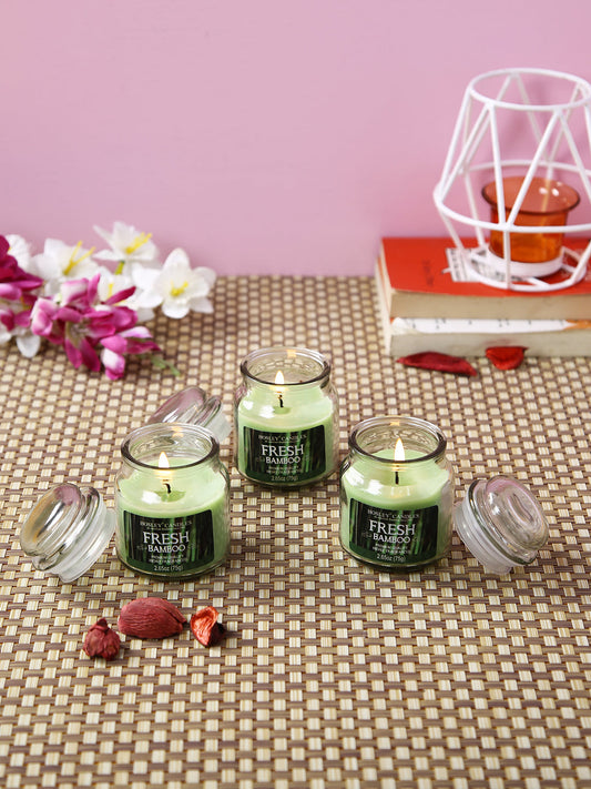 Set of 3 Hosley® Fresh Bamboo  Highly Fragranced Jar Candles, 2.65 Oz wax each
