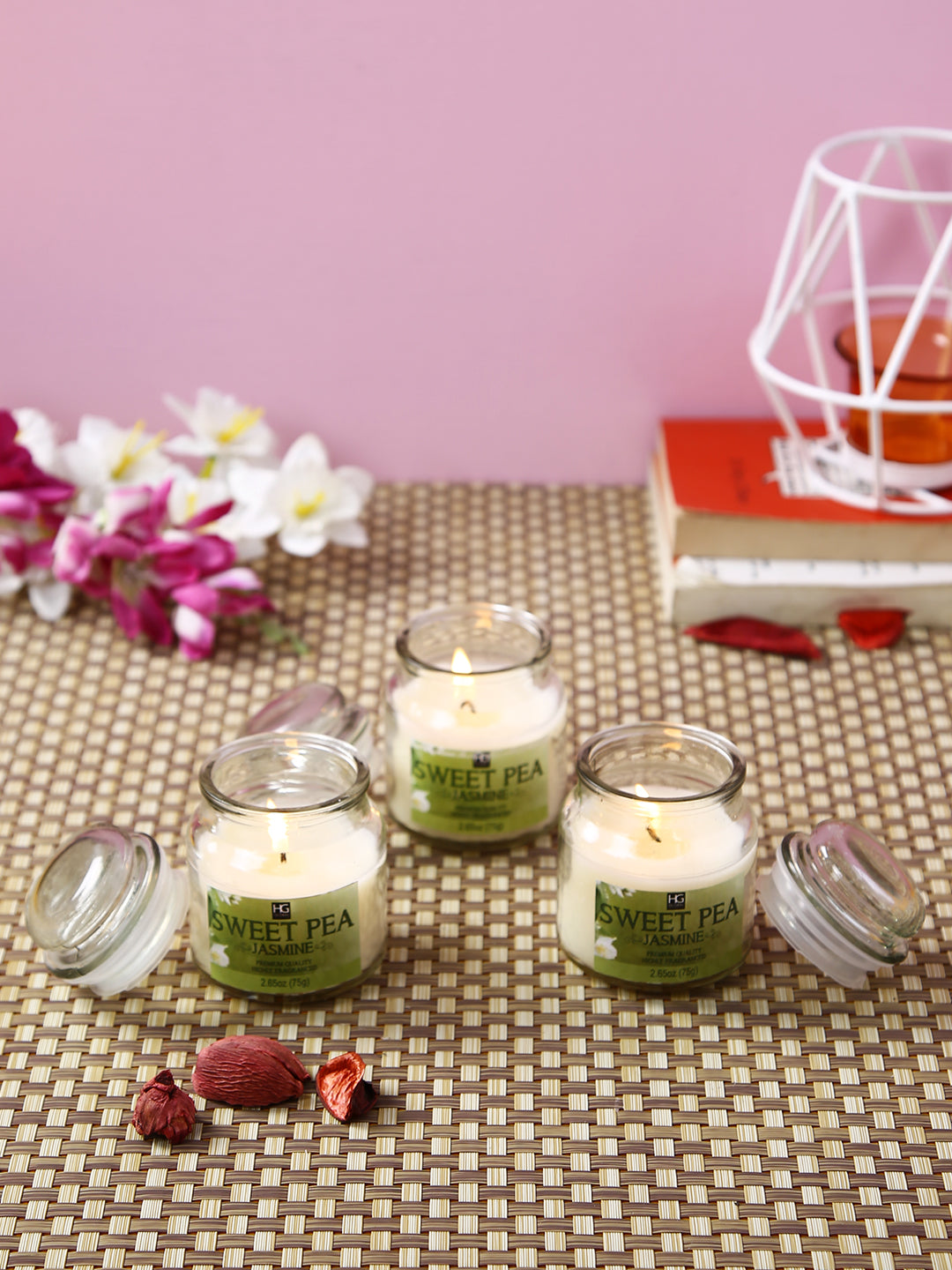 Set of 3 Hosley®  Sweet Pea Jasmine Highly Fragranced Jar Candles 2.65 Oz wax each