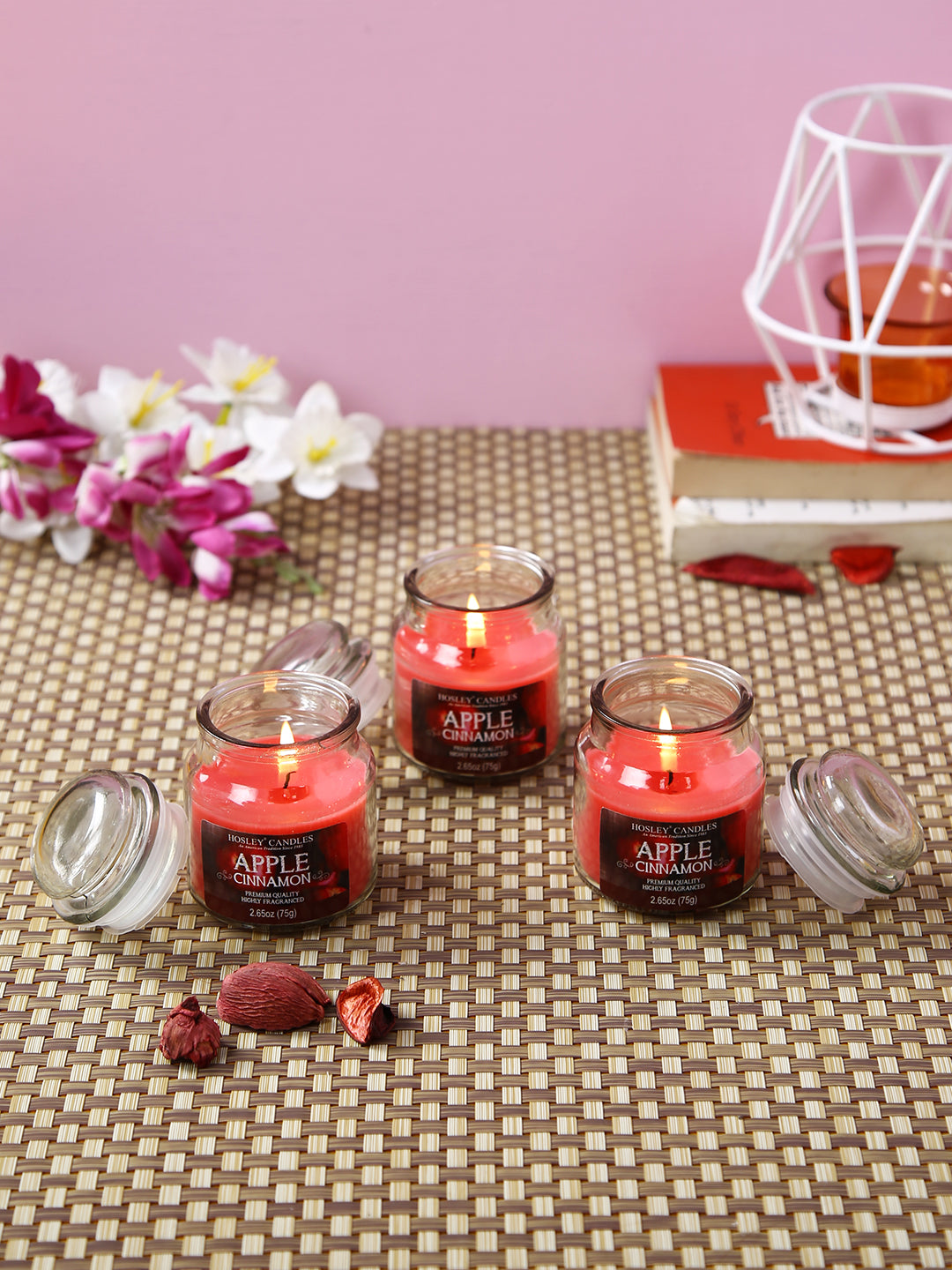 Set of 3 Hosley® Apple Cinnamon Highly Fragranced Jar Candles, 2.65 Oz wax each