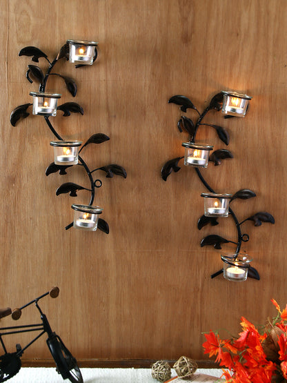 Set of 2 Hosley Wall sconces 40cm long with 8 Glass Cup Candle Holders and bonus Tealight Candles